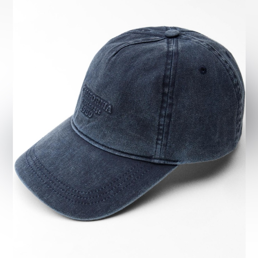 ZARA DENIM RAISED TEXT TWILL CAP